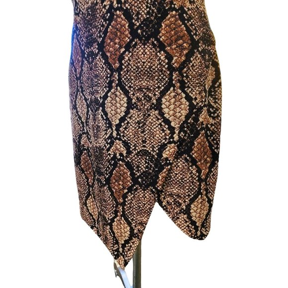 Bebe x Naven Dress Brown Black Faux Snakeskin Bodycon Deep V Mini Size 8 VR607 - Picture 7 of 11